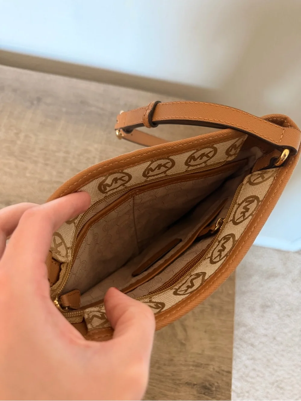 Michael Kors Tan and Beige Signature Crossbody Bag
